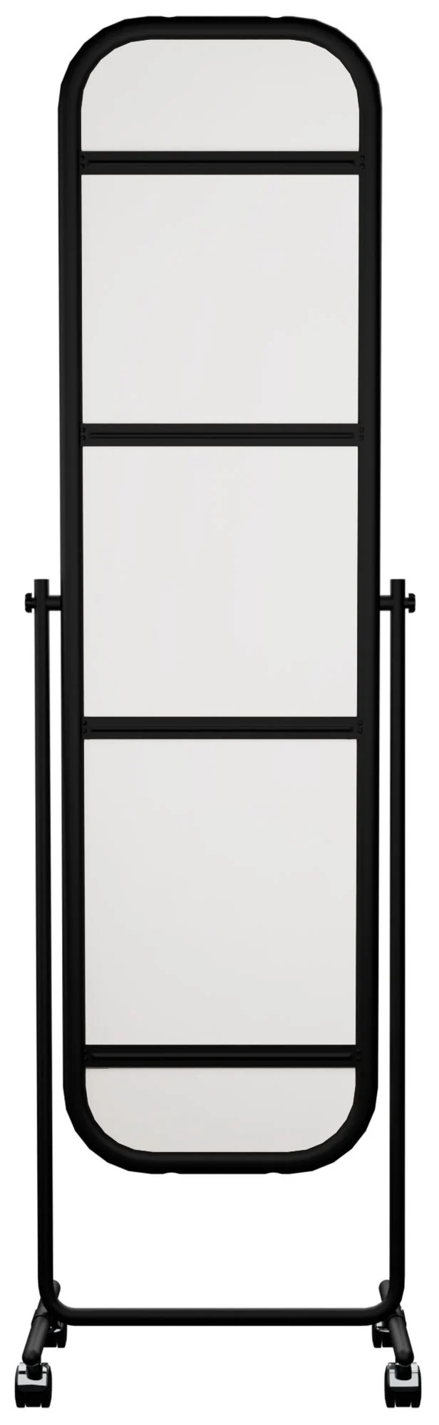 Miroir sur pied rectangulaire à angles arrondis 166 × 48 cm avec roulettes pivotant à 360° cadre métal noir 10_0008353