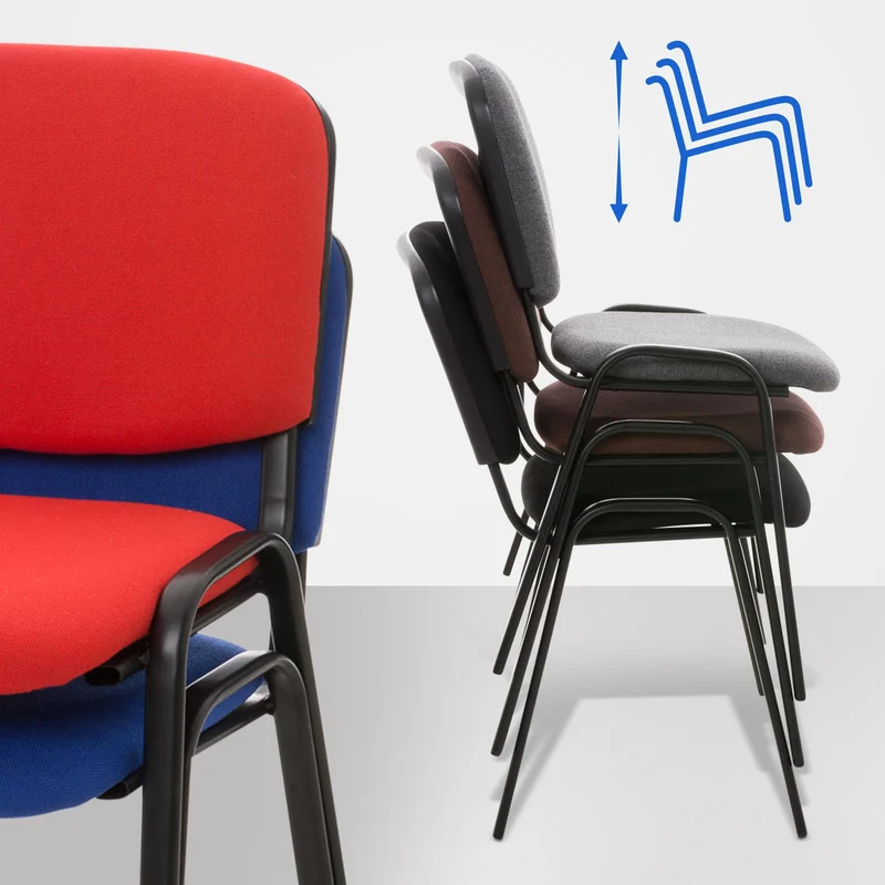 Chaise visiteur empilable zone d'attente en tissu vert piètement à 4 pieds en métal noir 10_0008876