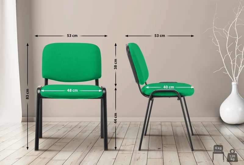 Chaise visiteur empilable zone d'attente en tissu vert piètement à 4 pieds en métal noir 10_0008876