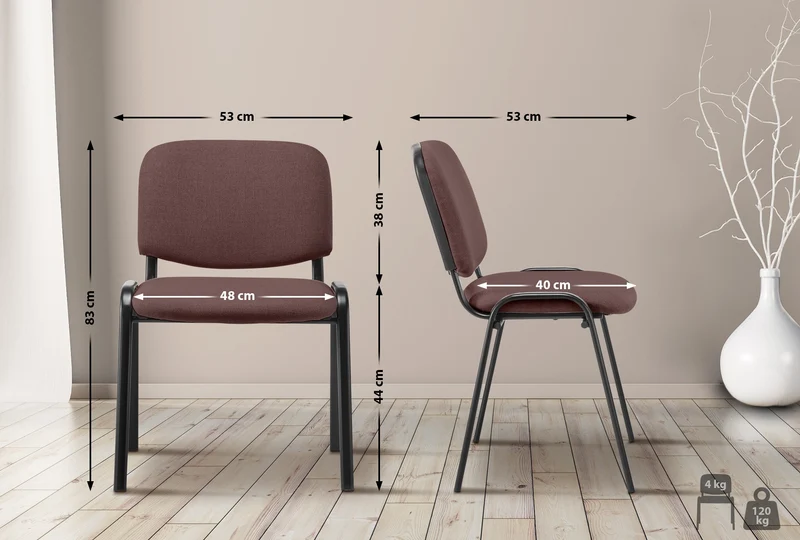 Chaise visiteur empilable zone d'attente en tissu marron piètement à 4 pieds en métal noir 10_0008565