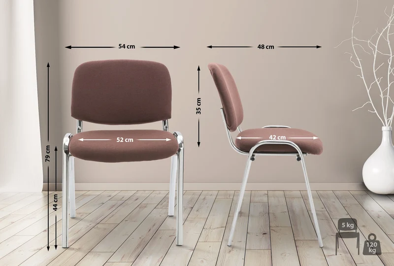 Chaise visiteur empilable zone d'attente en tissu marron piètement à 4 pieds en métal chromé 10_0008291