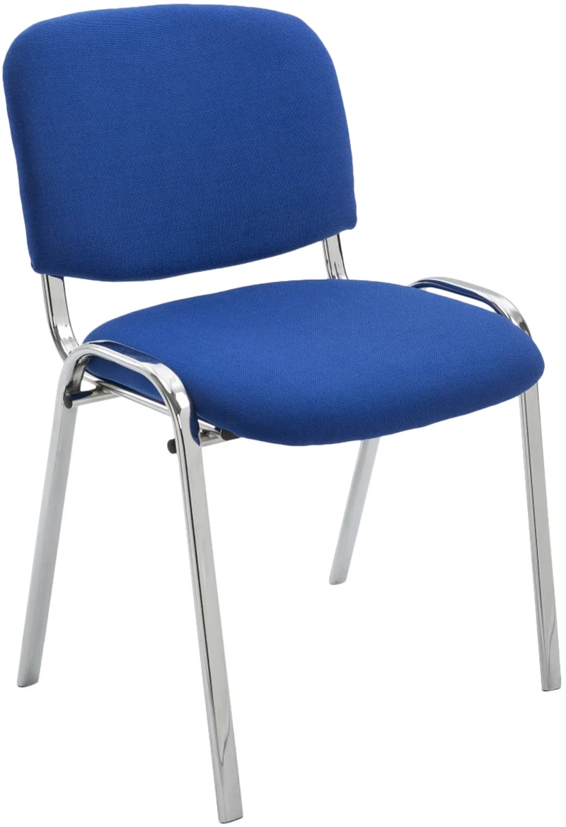 Chaise visiteur empilable zone d'attente en tissu bleu piètement à 4 pieds en métal chromé 10_0008290