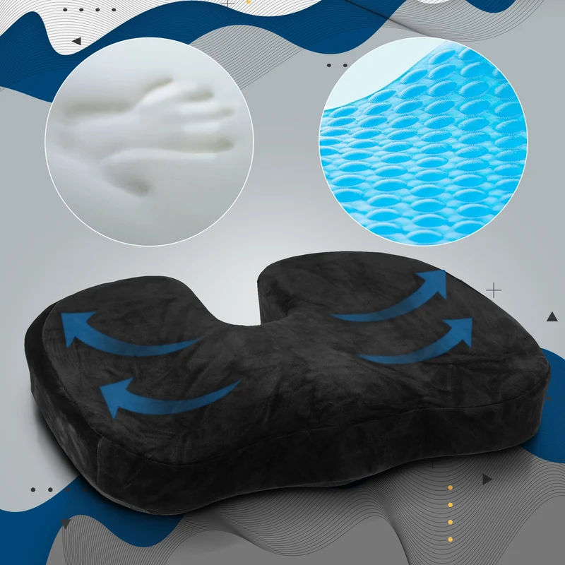 Coussin d’assise ergonomique noir 46 × 36 × 7 cm gel rafraîchissant housse lavable 110 kg 10_0008935