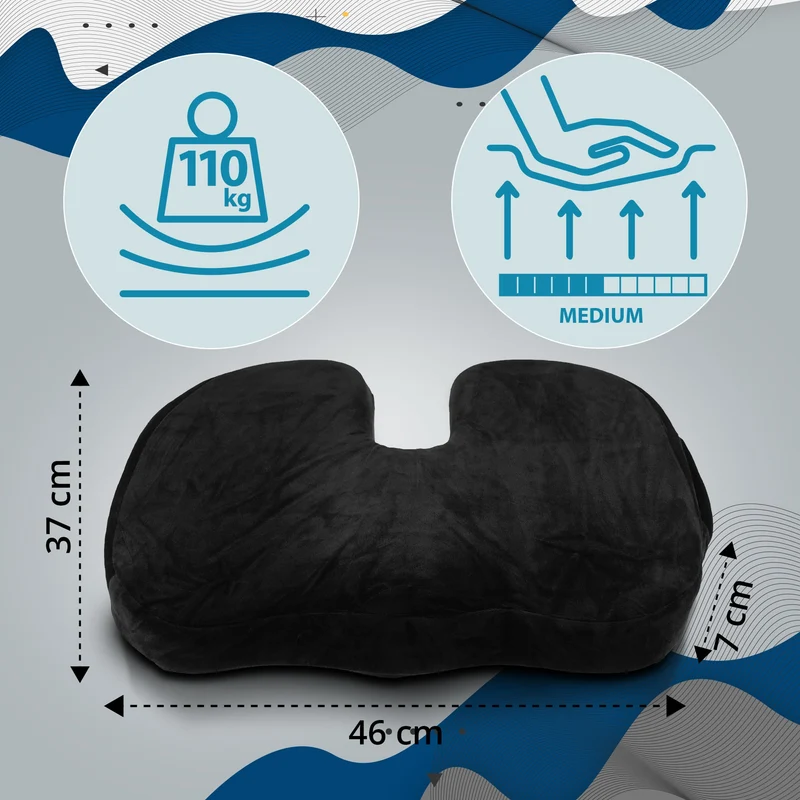 Coussin d’assise ergonomique noir 46 × 36 × 7 cm gel rafraîchissant housse lavable 110 kg 10_0008935