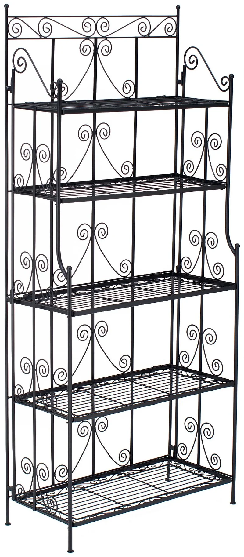 Etagère sur pieds avec 5 niveaux rangement balcon terrasse salon pliable en métal noir 10_0008913