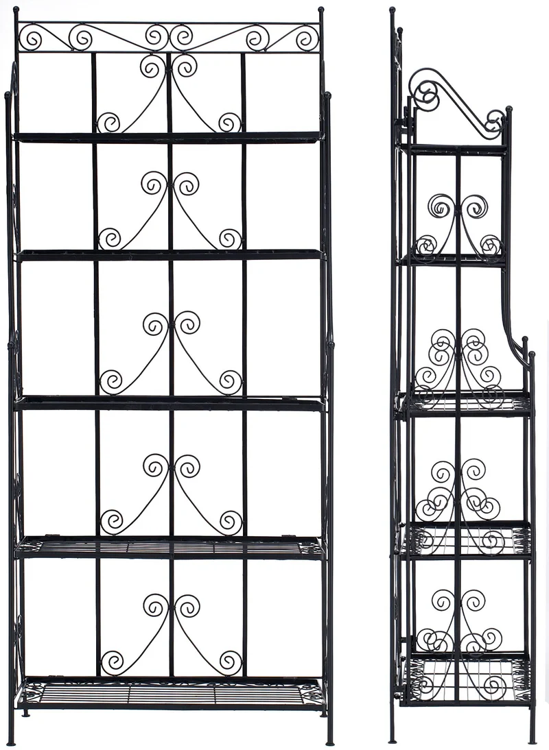 Etagère sur pieds avec 5 niveaux rangement balcon terrasse salon pliable en métal noir 10_0008913