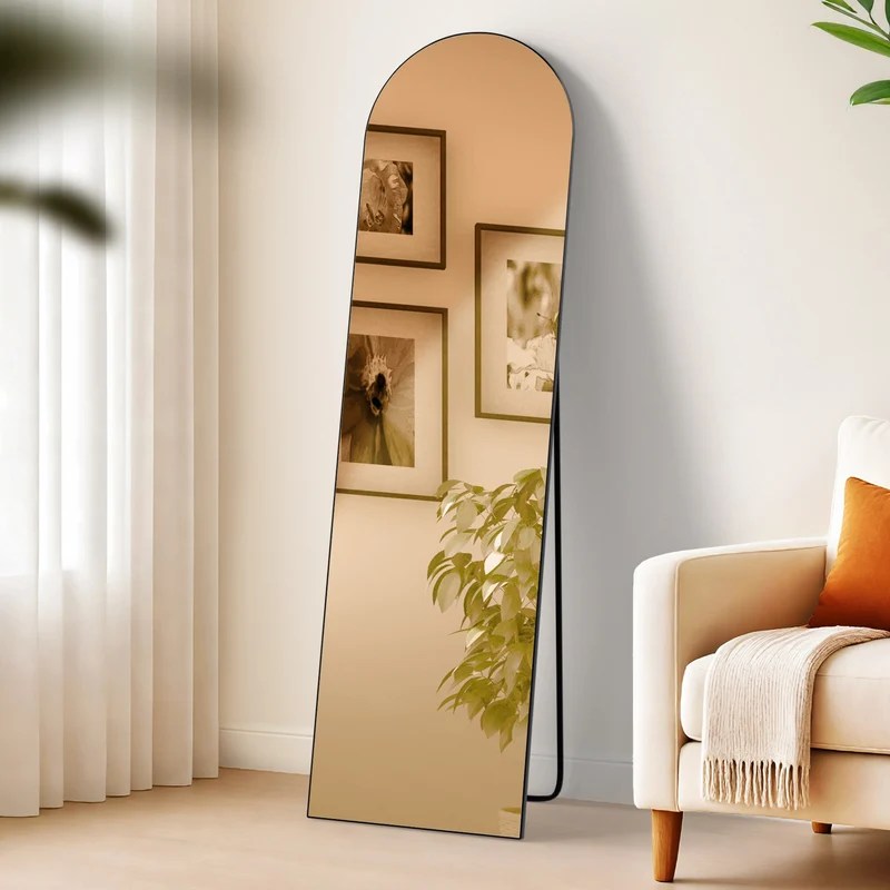 Miroir sur pied ou mural 140 × 40 cm cadre fin design élégant cadre métal noir brillant 10_0008475
