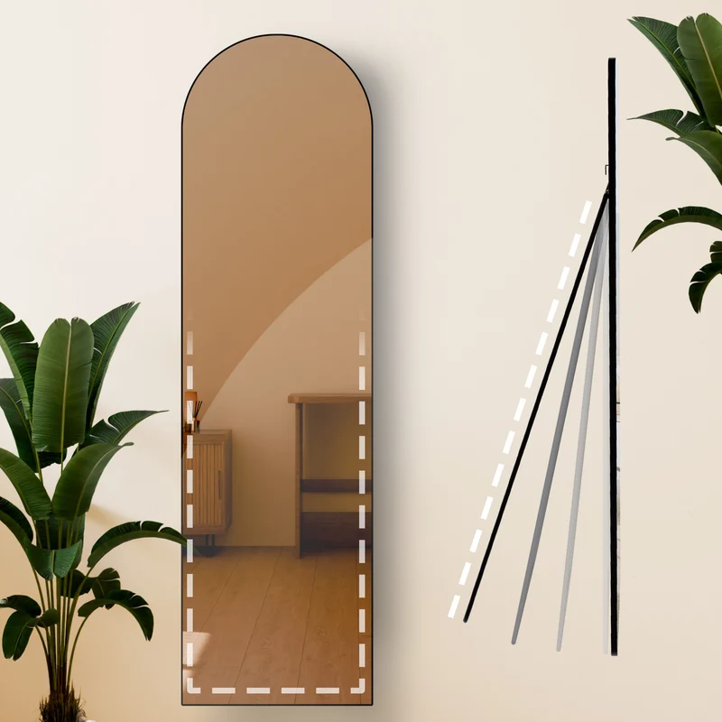 Miroir sur pied ou mural 140 × 40 cm cadre fin design élégant cadre métal noir brillant 10_0008475