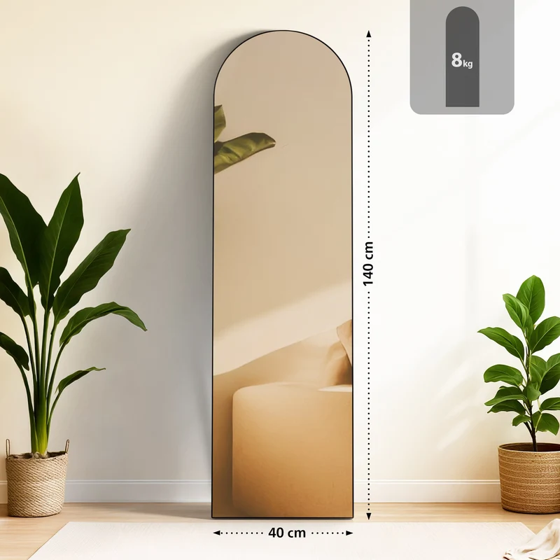 Miroir sur pied ou mural 140 × 40 cm cadre fin design élégant cadre métal noir brillant 10_0008475