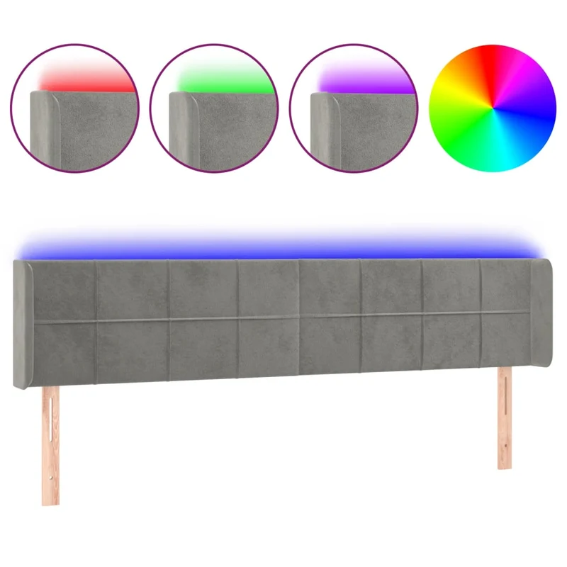 Tête de lit accessoire couchage chambre à coucher meuble à LED 203 x 16 x 78/88 cm tissu velours gris clair TDL0201285
