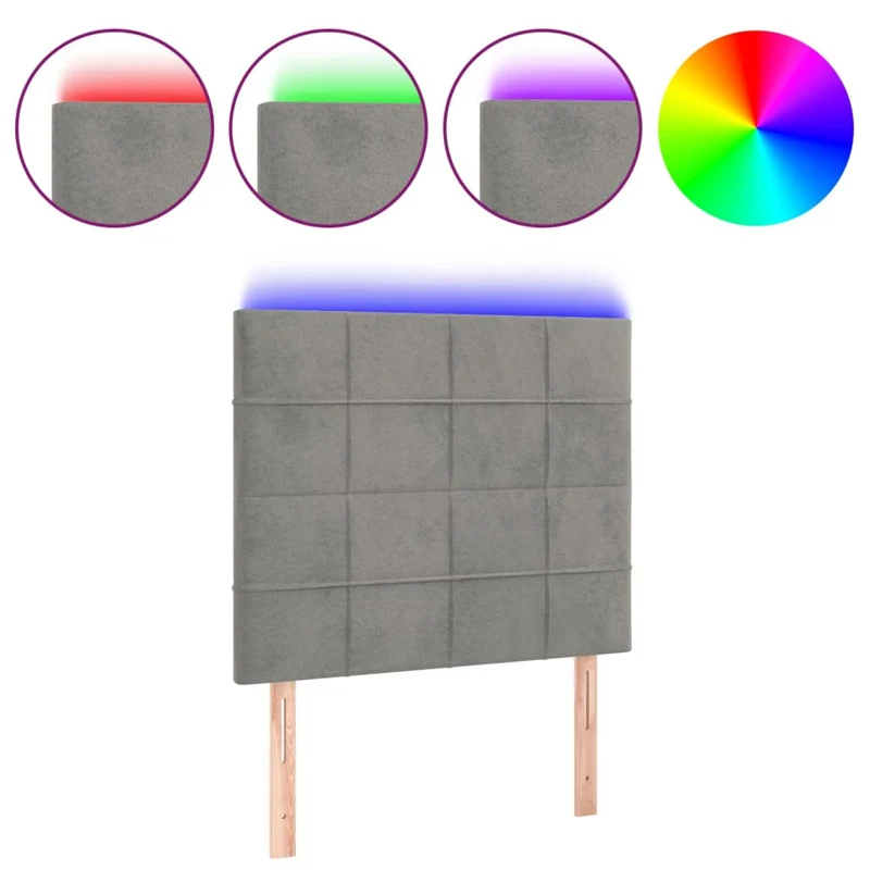 Tête de lit accessoire couchage chambre à coucher meuble à LED 100 x 5 x 118/128 cm tissu velours gris clair TDL0201458