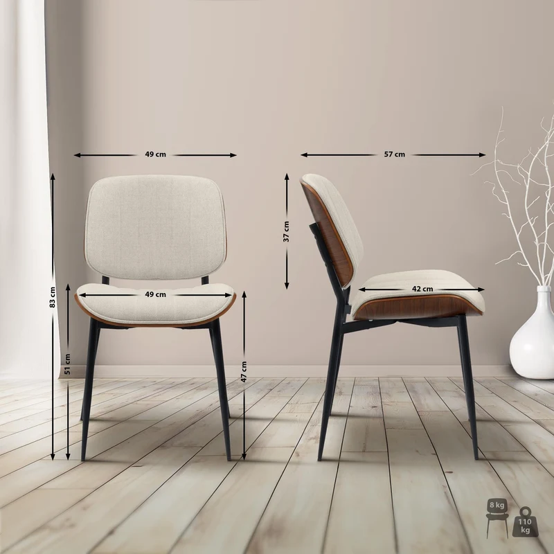 Chaise de salle à manger x1 design en tissu crème avec bois courbé noyer – Confort et élégance 10_0008765