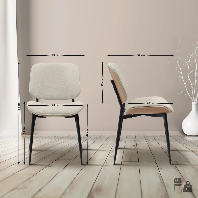 Chaise de salle à manger x1 design en tissu crème avec bois courbé clair – Confort et élégance 10_0008435