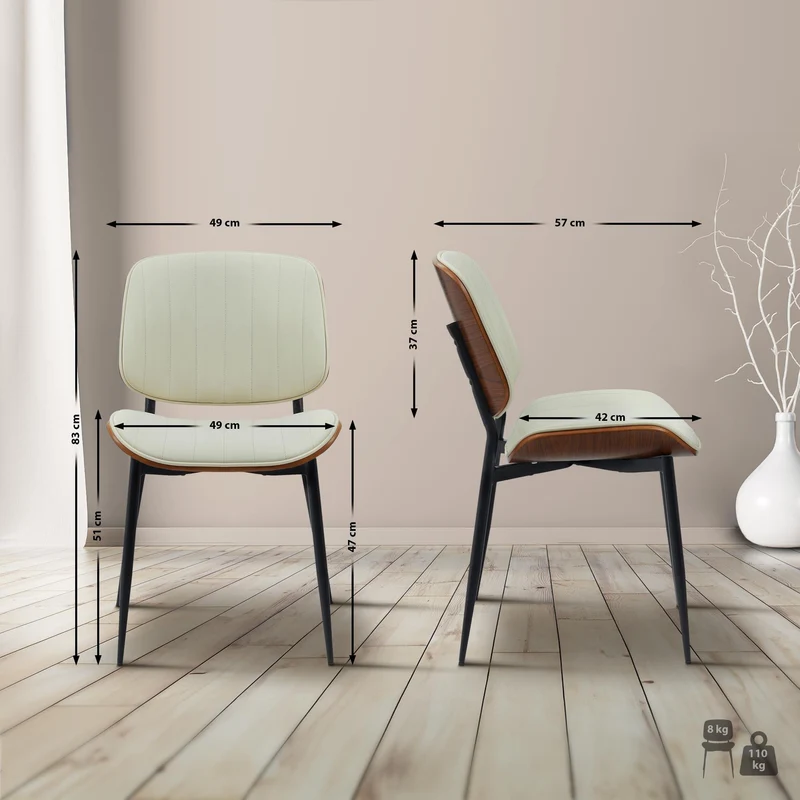 Chaise de salle à manger x1 design en PU crème avec bois courbé noyer – Confort et élégance 10_0008305