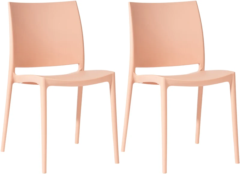 Lot de 2 chaises empilable design en plastique couleur pêche résistant aux UV – jardin terrasse et intérieur 10_0007917