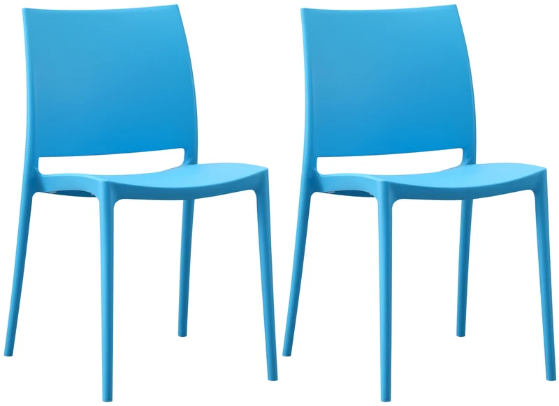 Lot de 2 chaises empilable design en plastique couleur bleu résistant aux UV – jardin terrasse et intérieur 10_0007908
