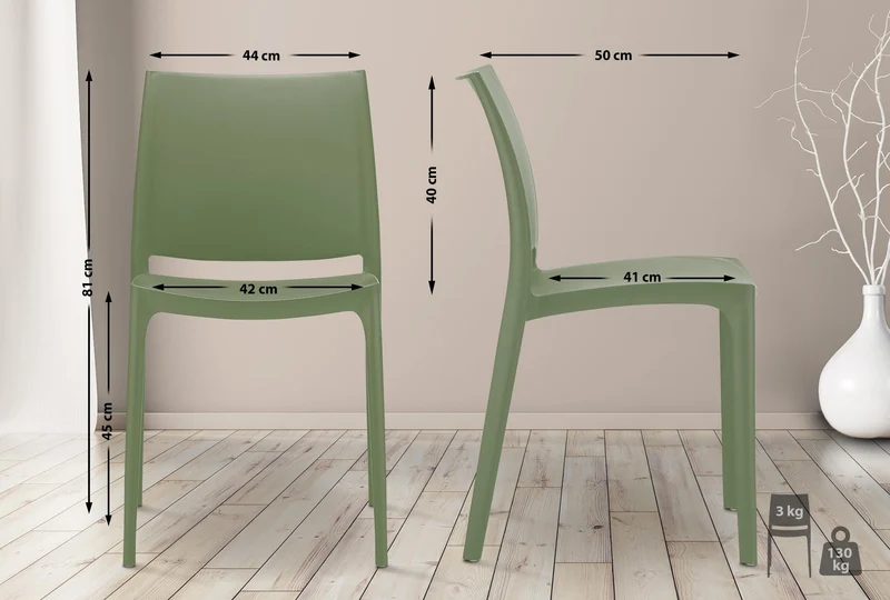 Chaise empilable design en plastique couleur olive résistant aux UV – jardin terrasse et intérieur 10_0007903