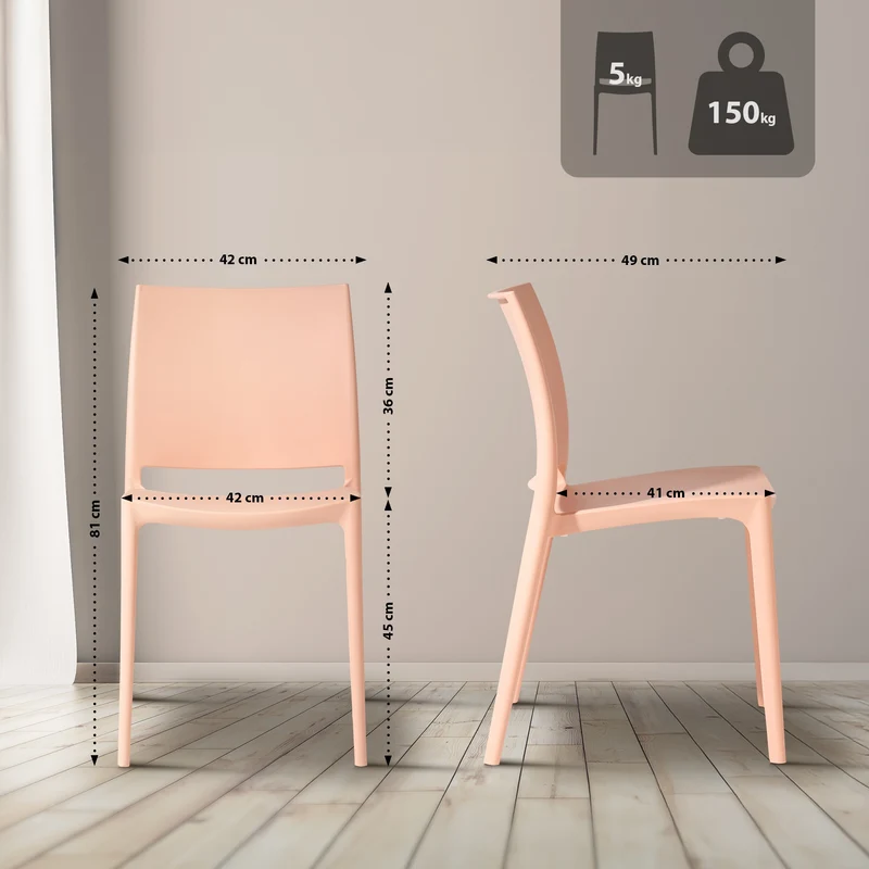 Chaise empilable design en plastique couleur pêche résistant aux UV – jardin terrasse et intérieur 10_0007896