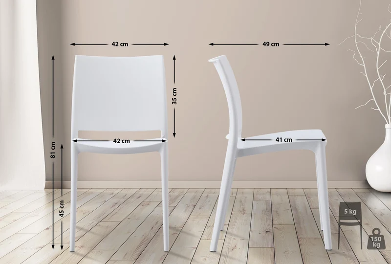 Chaise empilable design en plastique couleur blanc résistant aux UV – jardin terrasse et intérieur 10_0007895