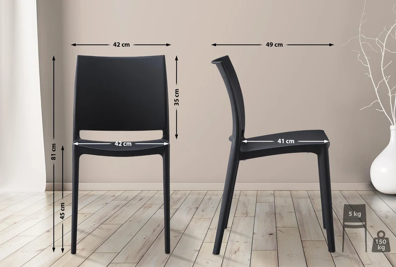 Chaise empilable design en plastique couleur noir résistant aux UV – jardin terrasse et intérieur 10_0007894