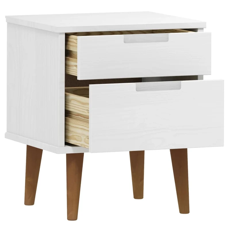 Table de chevet avec deux tiroirs 40 x 35 x 48 cm bois de pin blanc DEC034145