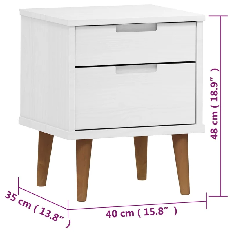 Table de chevet avec deux tiroirs 40 x 35 x 48 cm bois de pin blanc DEC034145
