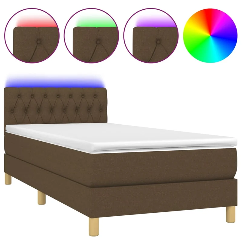 Cadre de lit LED avec sommier tête de lit matelas 90x200 cm tissu marron foncé TDL0208141
