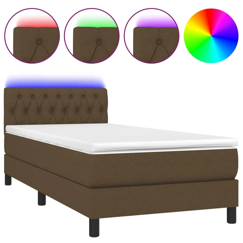 Cadre de lit LED avec sommier tête de lit matelas 90x200 cm tissu marron foncé TDL0208143