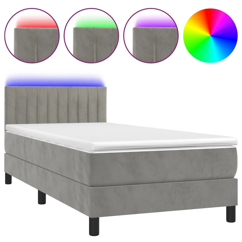 Cadre de lit LED avec sommier tête de lit matelas surmatelas 100x200 cm tissu velours gris clair TDL0207906