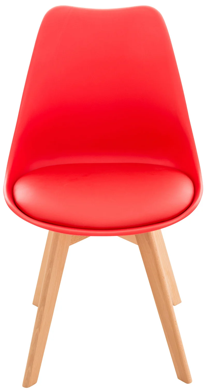 Lot de 4 chaises de salle à manger cuisine ou bureau en plastique et synthétique rouge pieds en bois 10_0000968