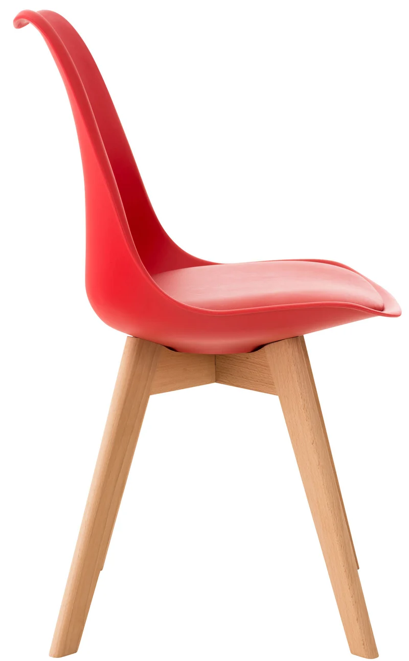 Lot de 4 chaises de salle à manger cuisine ou bureau en plastique et synthétique rouge pieds en bois 10_0000968