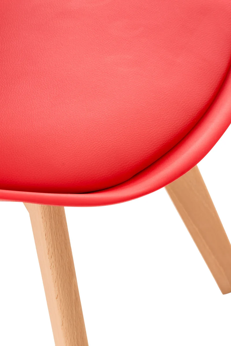 Lot de 4 chaises de salle à manger cuisine ou bureau en plastique et synthétique rouge pieds en bois 10_0000968