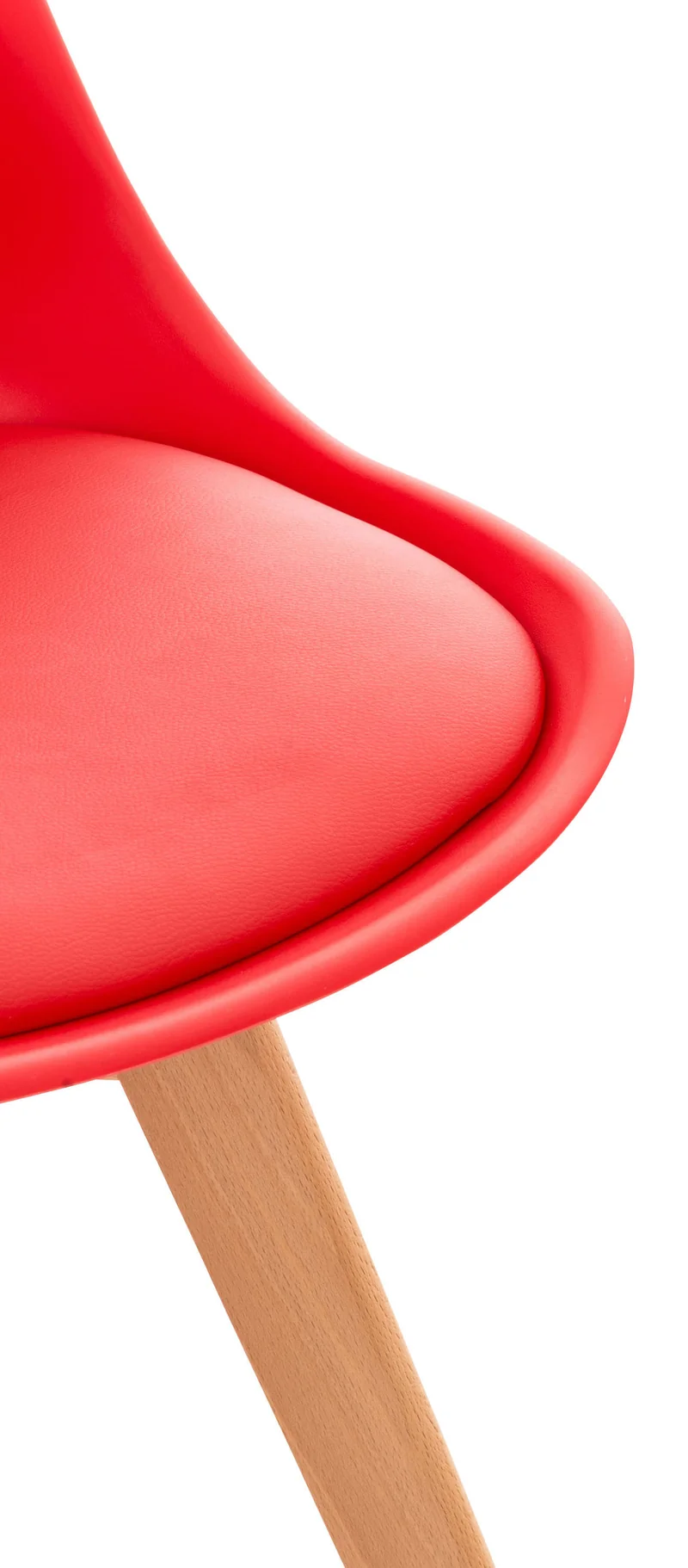 Lot de 4 chaises de salle à manger cuisine ou bureau en plastique et synthétique rouge pieds en bois 10_0000968