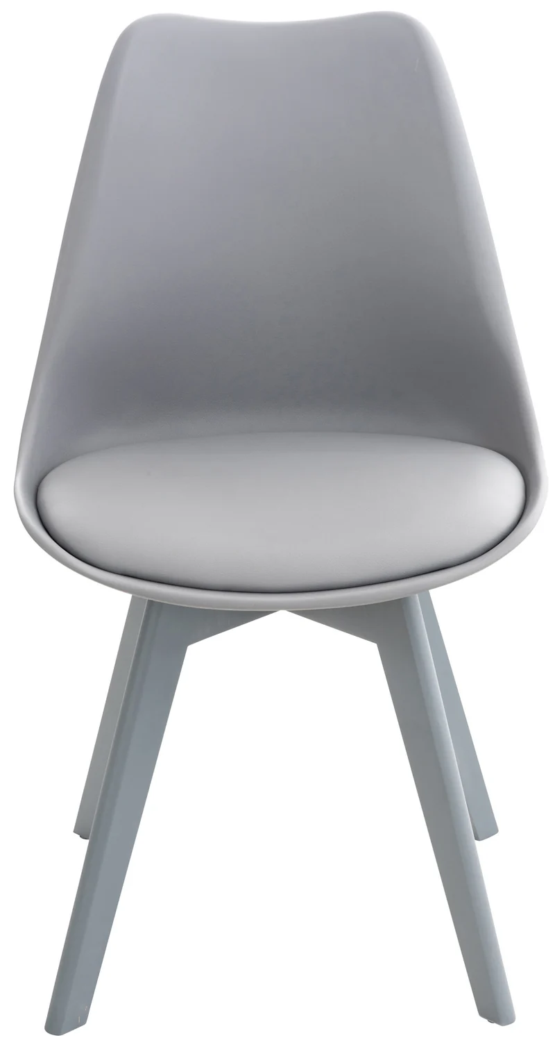 Lot de 4 chaises de salle à manger cuisine ou bureau en plastique et synthétique gris pieds en bois 10_0000388