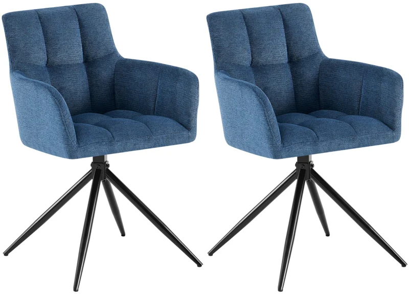 Lot de 2 chaises de salle à manger moderne et confort mécanisme de rotation à 180° en tissu bleu foncé et métal 10_0007585