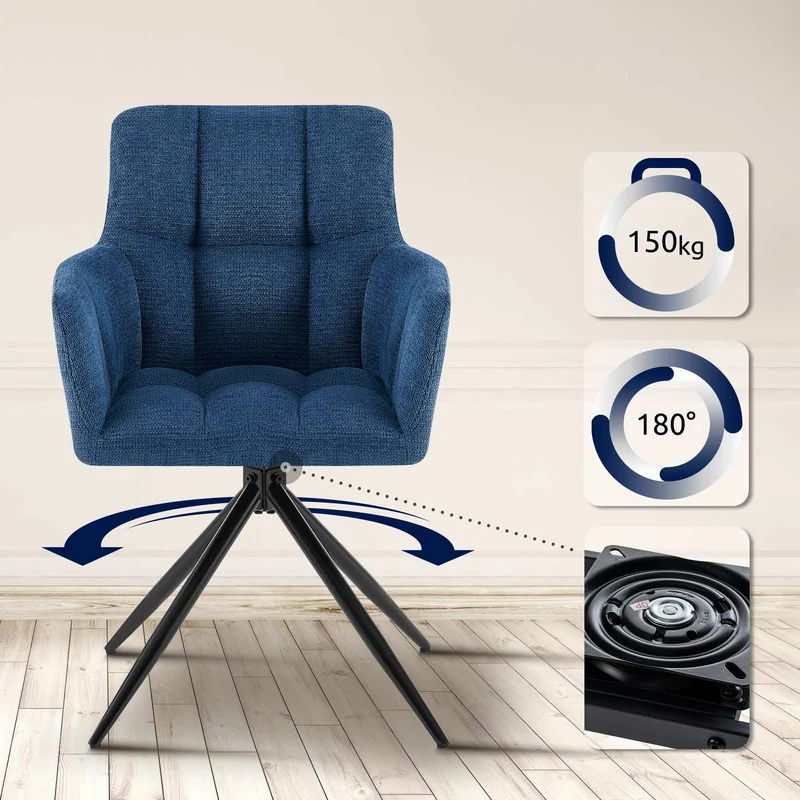 Chaise de salle à manger x1 moderne et confort mécanisme de rotation à 180° en tissu beu foncé et métal 10_0007154