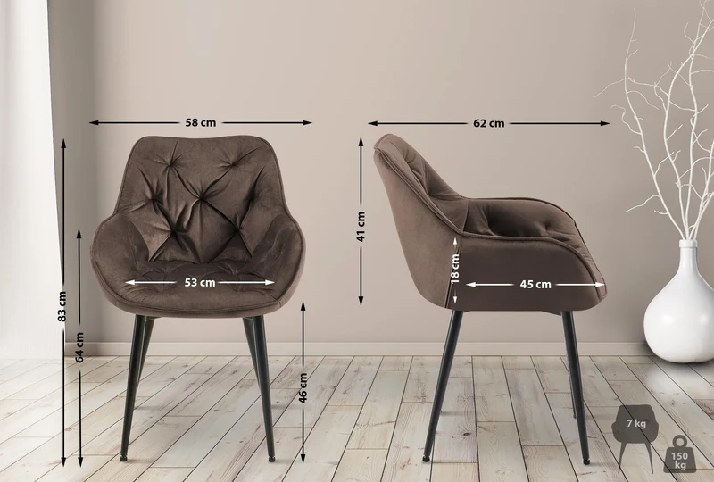 Lot de 2 chaises de salle à manger design et moderne assise en velours marron et pieds en métal noir 10_0001665