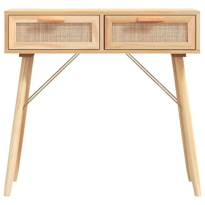 Table console d'entrée fonctionnel et stylé avec tiroirs de rangement 80 x 30 x 75 cm bois de pin et rotin naturel DEC032040