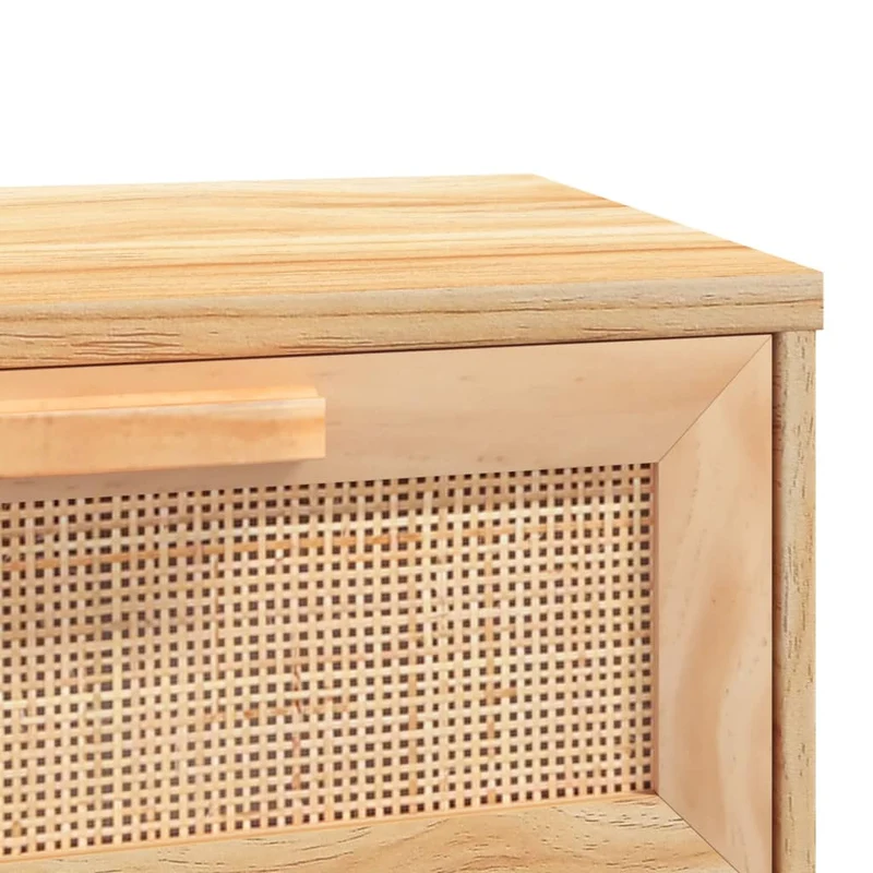 Table console d'entrée fonctionnel et stylé avec tiroirs de rangement 80 x 30 x 75 cm bois de pin et rotin naturel DEC032040