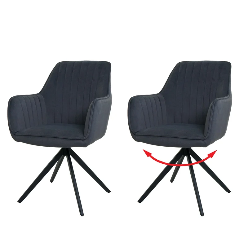 Lot de 2 chaises de salle à manger avec accoudoirs siège rotatif en tissu anthracite cadre en acier noir 04_0007370