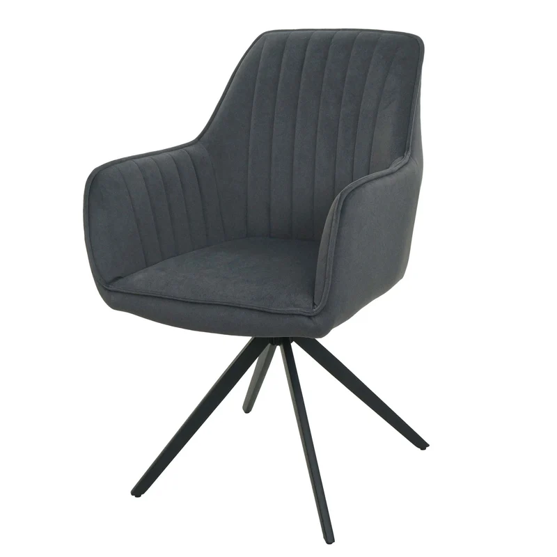 Lot de 2 chaises de salle à manger avec accoudoirs siège rotatif en tissu anthracite cadre en acier noir 04_0007370
