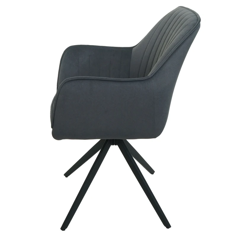 Lot de 2 chaises de salle à manger avec accoudoirs siège rotatif en tissu anthracite cadre en acier noir 04_0007370