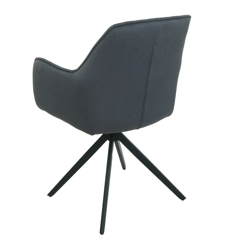 Lot de 2 chaises de salle à manger avec accoudoirs siège rotatif en tissu anthracite cadre en acier noir 04_0007370