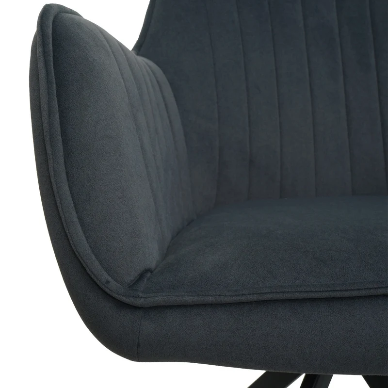 Lot de 2 chaises de salle à manger avec accoudoirs siège rotatif en tissu anthracite cadre en acier noir 04_0007370