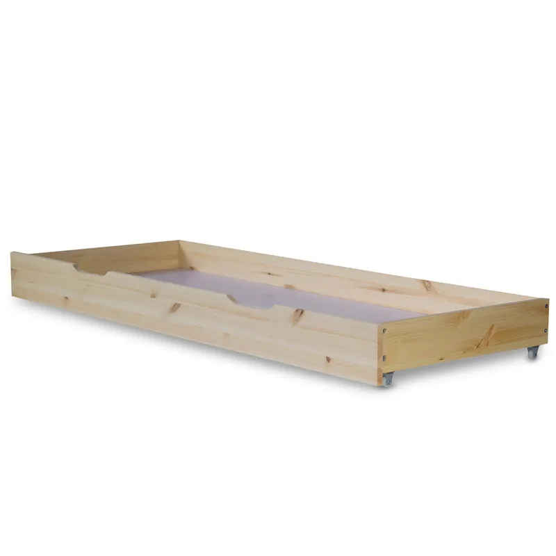 Lit double 140x200 cm avec tiroir de rangement et sommier à lattes cadre en bois de pin clair LIT06226