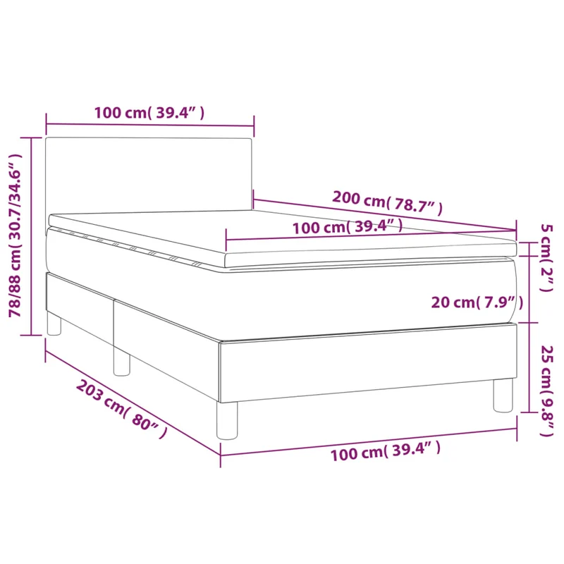 Cadre de lit LED avec sommier tête de lit matelas surmatelas 100x200 cm tissu velours gris foncé TDL0207746