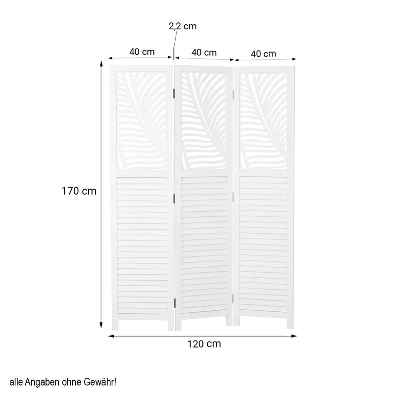 Paravent en bois blanc à 3 panneaux 170x120 idéal pour séparer et décorer votre espace PAR06097