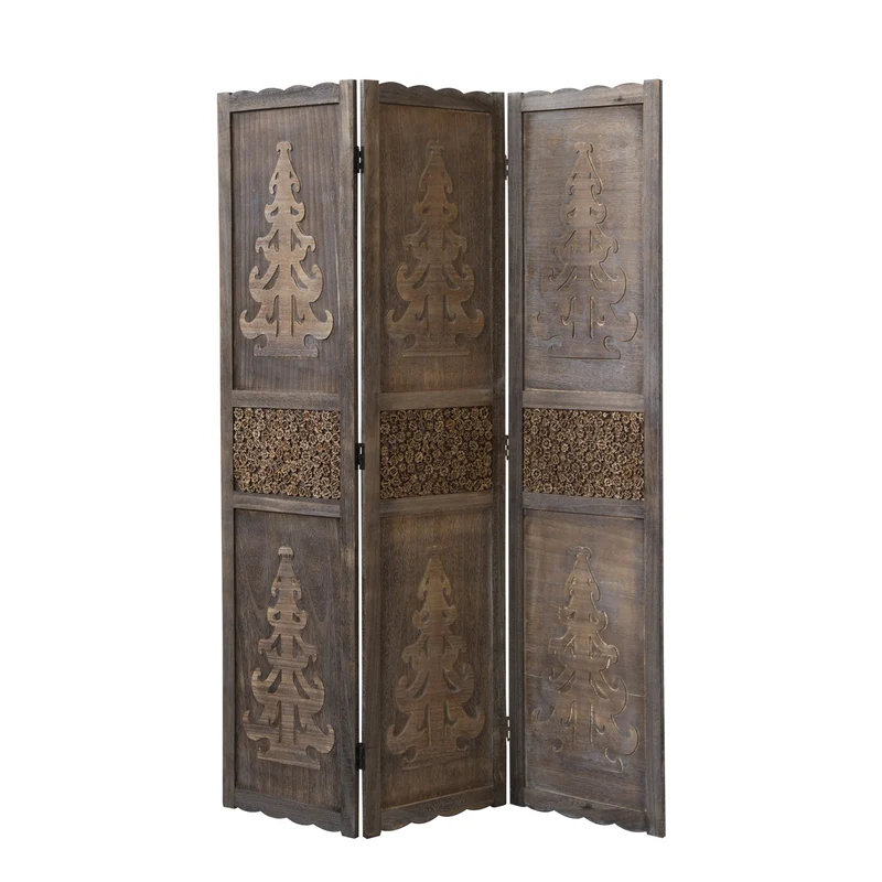 Paravent 3 pans en bois marron haute qualité 170x120 cm pliable PAR06077