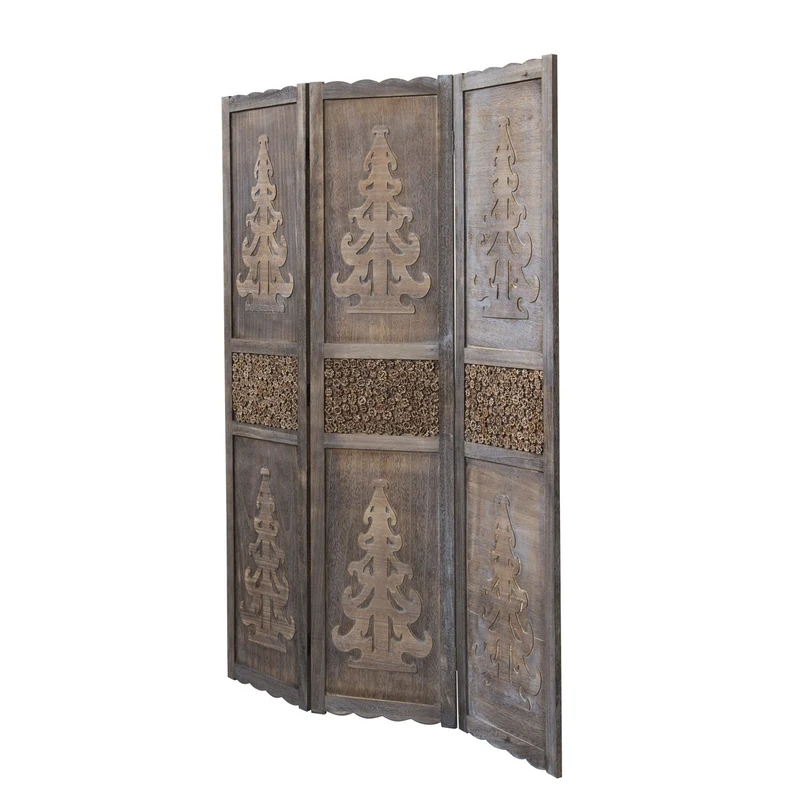 Paravent 3 pans en bois marron haute qualité 170x120 cm pliable PAR06077
