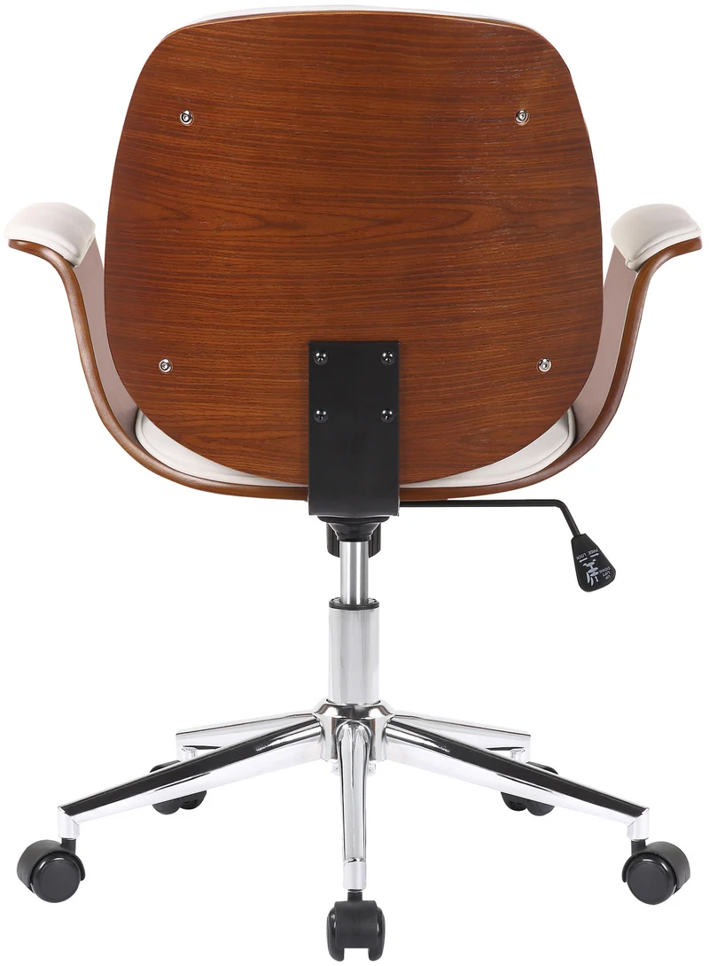 Fauteuil de bureau moderne et confortable accoudoirs incurvés hauteur réglable en synthétique blanc bois et métal BUR10556